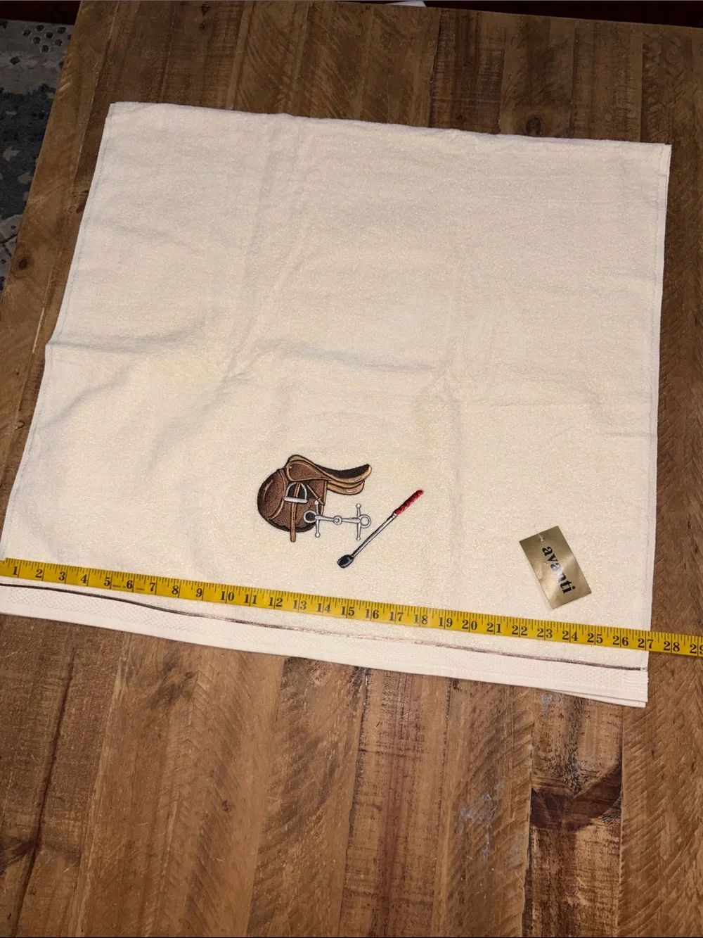 Embroidered Equestrian Towel Set - Ivory & Deep Ruby Red